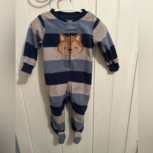 (3/$20) Child of Mine by Carter's 3/6m blue striped fox fleece zip up sleeper